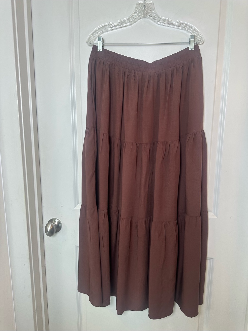 SCARLET DARKNESS 3 Tiered Ruffle Boho WhimsyGoth Brown Maxi Skirt, Size 2XL - Picture 2 of 6